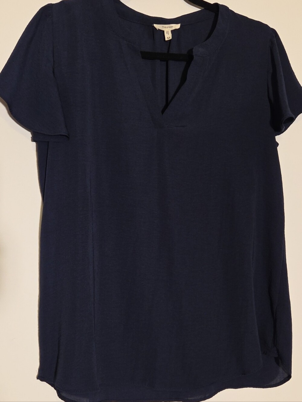 Maurices Navy Blue Flutter Sleeve V-Neck Blouse